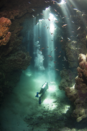 Scuba diver in an underwater cave